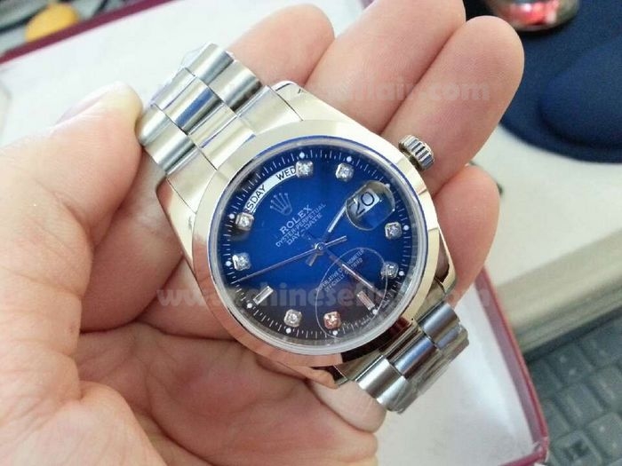 Knockoff Rolex Day Date Watch SS Blue Diamond Dial